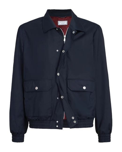 Brunello Cucinelli Blue Bonded Fabric Outerwear Jacket for men