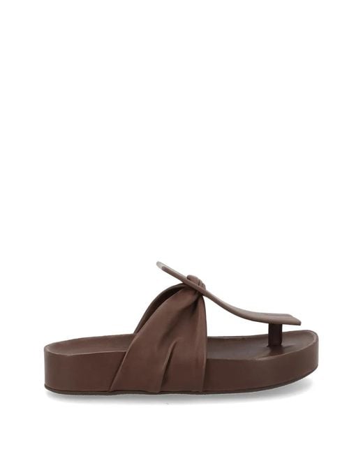 Uma Wang Brown Knott-Detail Strap Slides