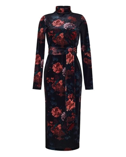Cara Cara Blue Piper Floral-Print Turtleneck Midi Dress