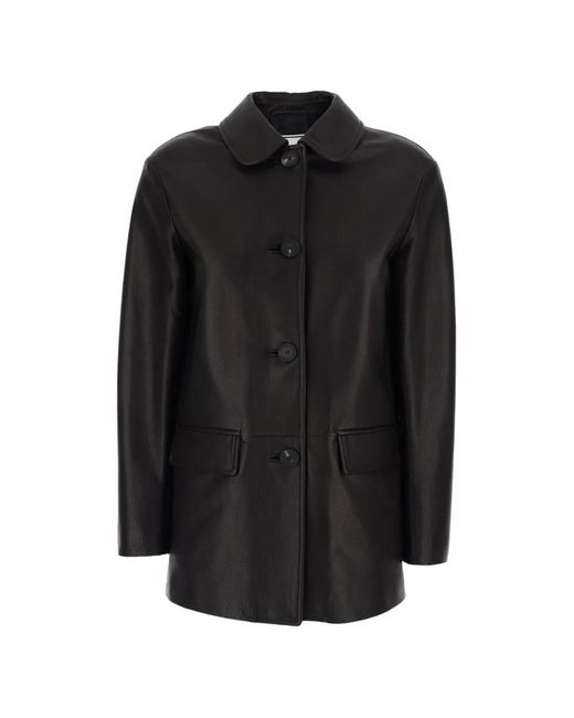 Tagliatore Black Buttoned Leather Jacket