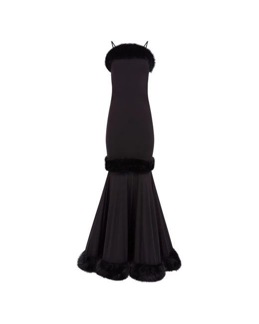 Nina Ricci Black Faux-Fur Trim Maxi Dress