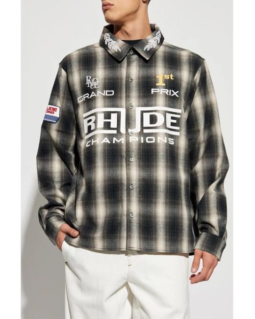 Rhude Gray Racing-Inspired Flannel Shirt For for men