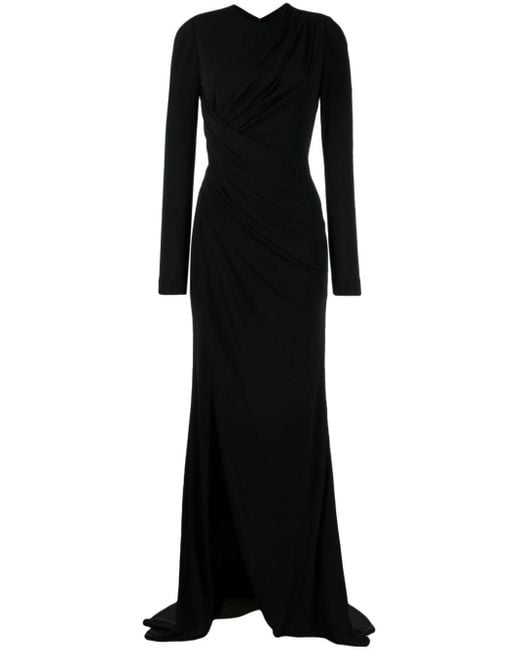 Elie Saab Black Long-sleeve Draped Gown