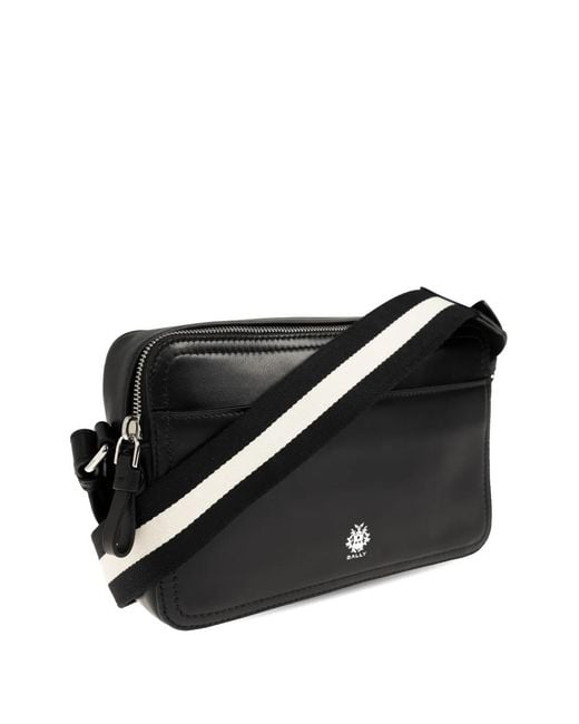 Bally Black Ray Logo-Print Leather Messenger Bag for men