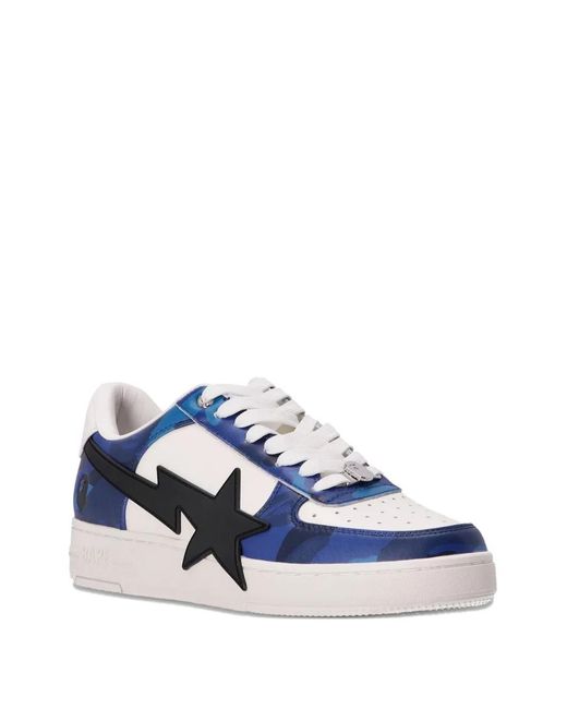 A Bathing Ape Blue Sta Logo-Patch Low-Top Sneakers for men