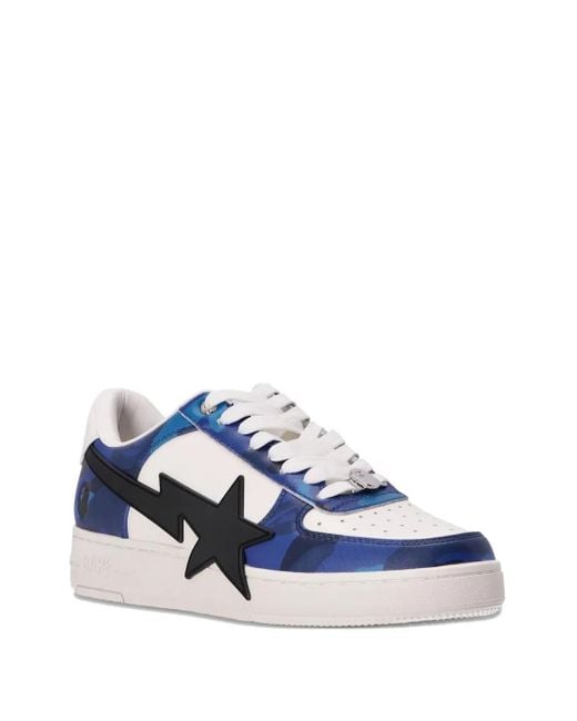 A Bathing Ape Blue Sta Logo-Patch Low-Top Sneakers for men