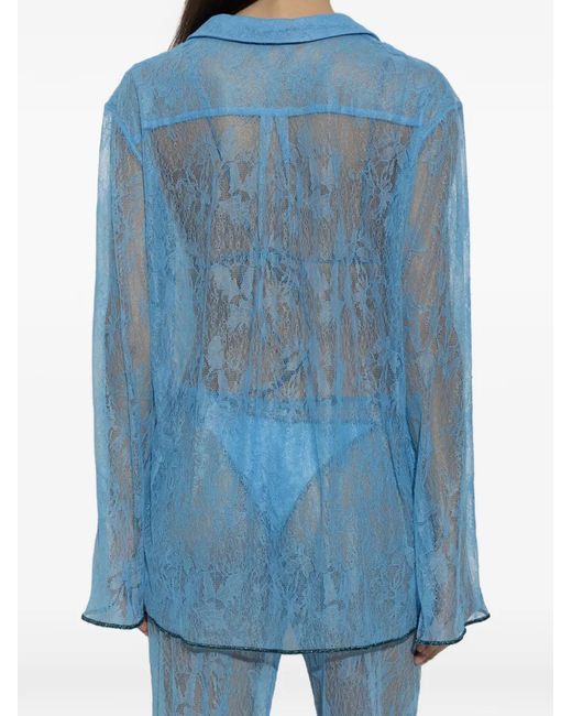 Oseree Blue Floral-Lace Shirt