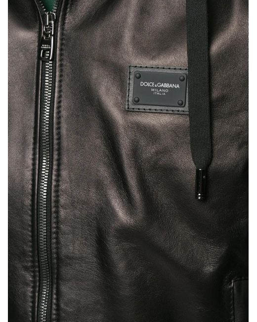 Dolce & Gabbana Black Logo-Tag Leather Jacket for men