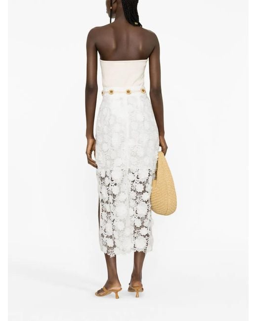Zimmermann White Raie Belted Guipure Lace Midi Skirt