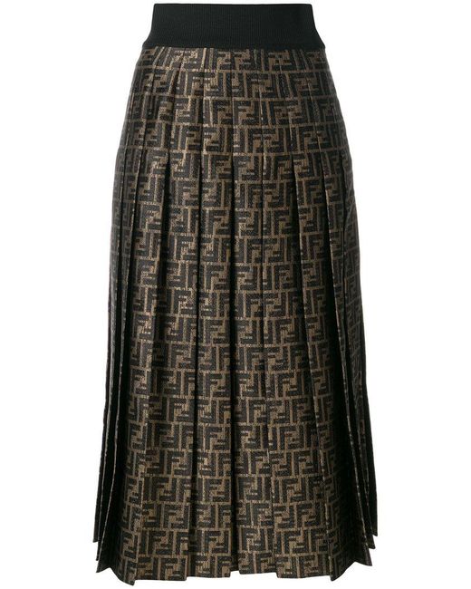 Fendi Brown Ff Logo Pleated Skirt