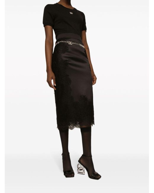 Dolce & Gabbana Black Satin Midi Skirt