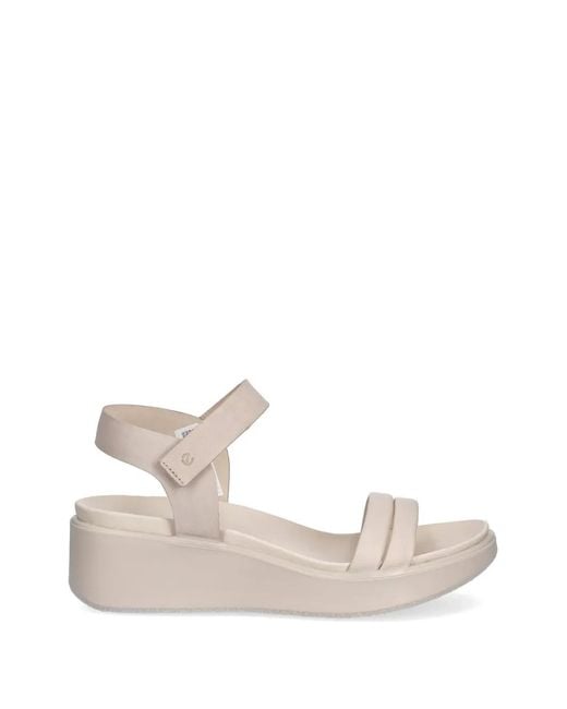 Ecco White Sandales Compensées Flowt Wedge Lx À Attache Scratch
