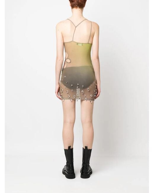 Gcds White Sita Crystal-Drop Sheer Minidress