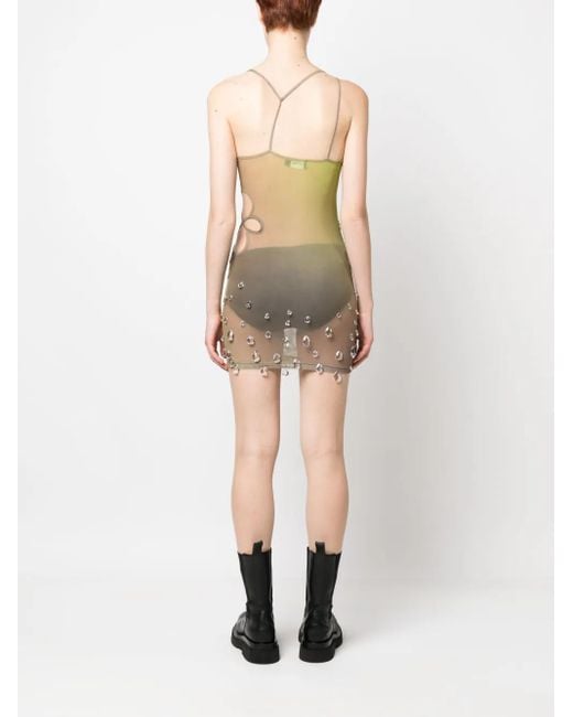 Gcds White Sita Crystal-Drop Sheer Minidress