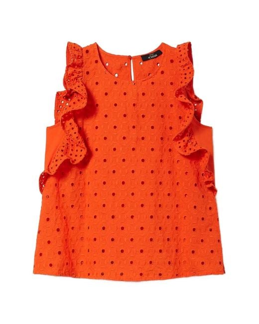 Twinset Red Broderie Anglaise Ruffled Top