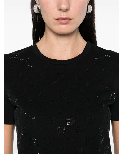 Camiseta con monograma y strass Elisabetta Franchi de color Black