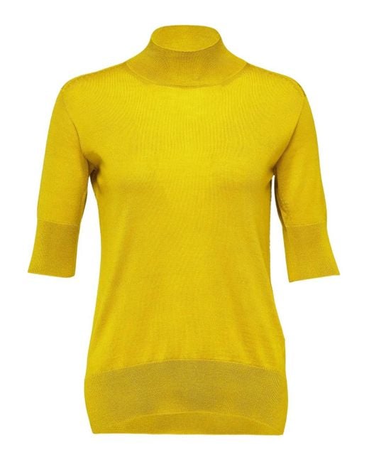 Jil Sander Trui Met Hoge Hals En Korte Mouwen in het Yellow