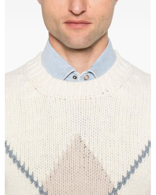 Eleventy Natural Diamond-Pattern Crew-Neck Sweater for men