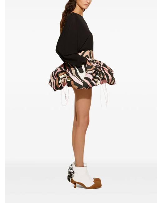 Emilio Pucci Black Marble-Print Drawstring Skirt