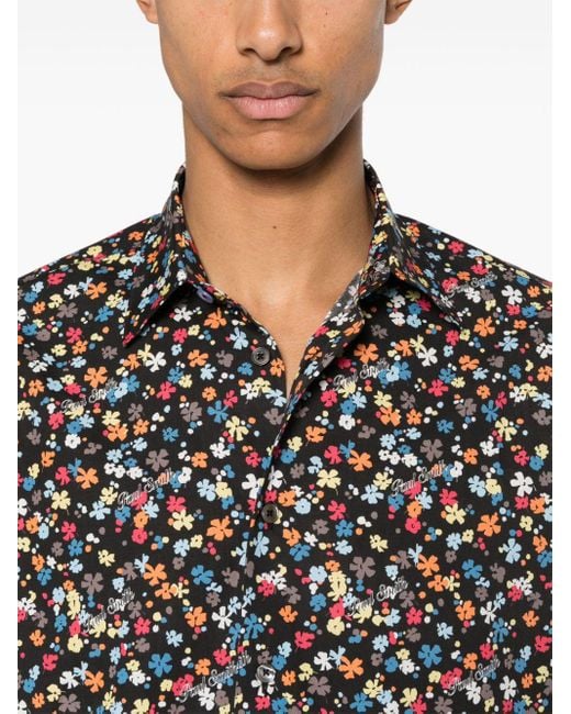 Paul Smith Black Floral-print Cotton Shirt for men