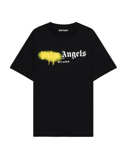 Palm Angels Black Spray City Milan Dripping Logo T-Shirt for men