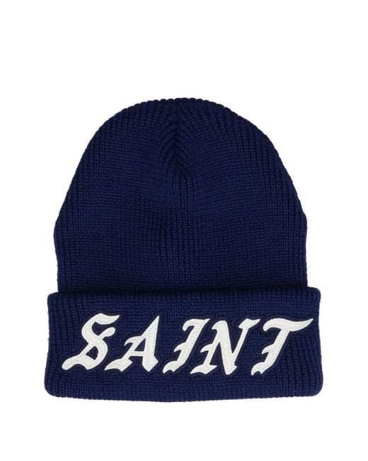 SAINT Mxxxxxx Blue Logo-Patch Ribbed Beanie for men