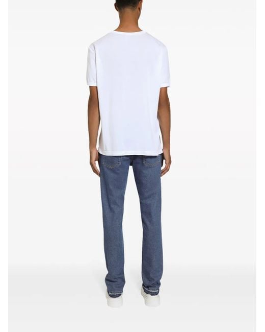 Dolce & Gabbana Blue Slim-Cut Logo-Patch Jeans for men
