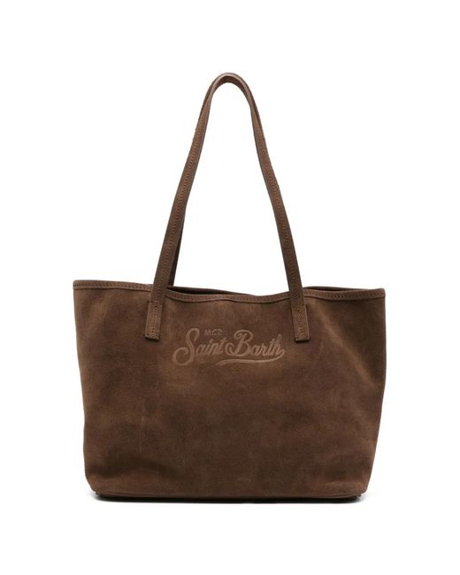 Mc2 Saint Barth Brown Medium City Logo-Embossed Suede Tote Bag