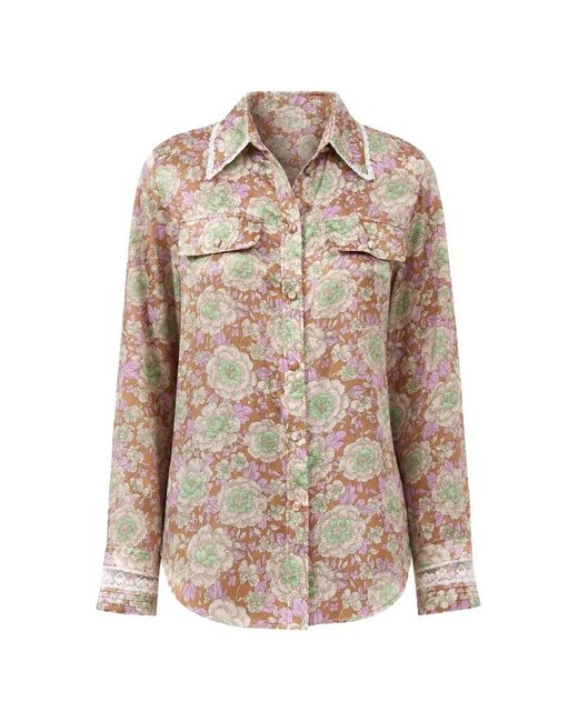 Paul & Joe Natural Geranium Floral-Print Lace-Trim Shirt
