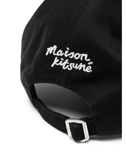 Maison Kitsuné Black Embroidered-Logo Patch Cap