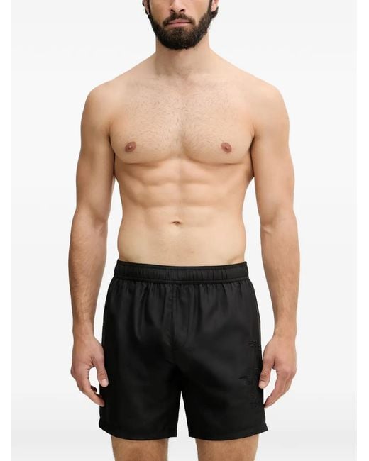 Trussardi Black Logo-Embroidered Swim Shorts for men