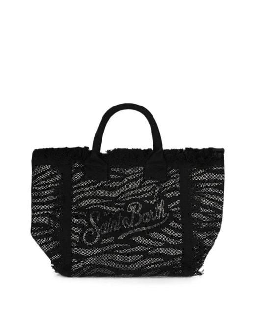 Mc2 Saint Barth Black Vanity Zebra-Print Tote Bag