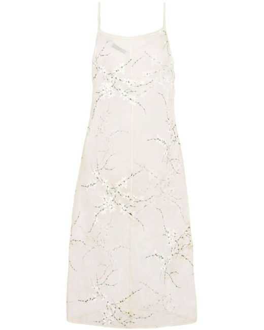 Prada White Embroidered Silk Organza Midi Dress