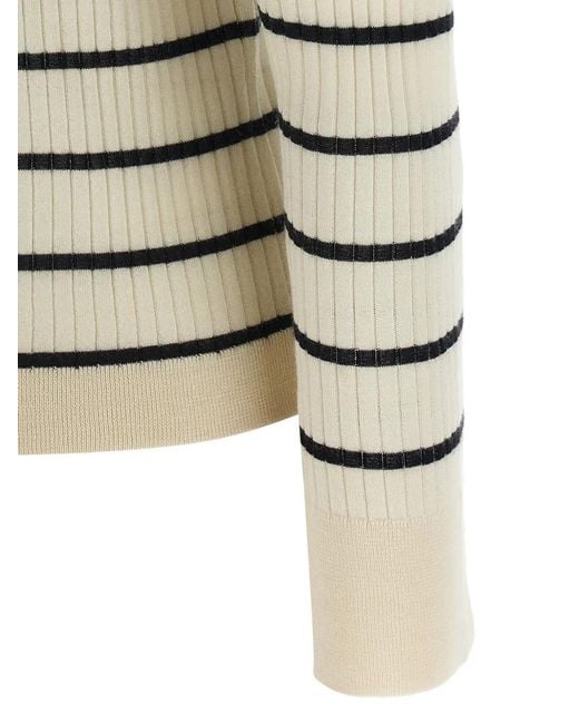 Max Mara White Gitano Striped Ribbed Polo Top