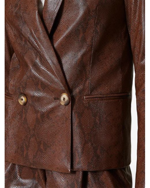 Twinset Brown Lizard-Skin Effect Faux Leather Blazer
