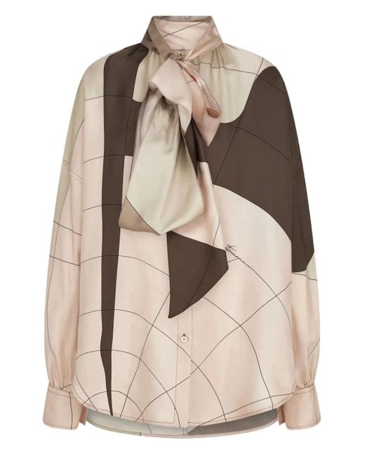 Ferragamo サッシュ シルクシャツ Natural