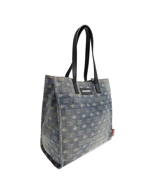 DSquared² Blue Monogram-Jacquard Denim Tote Bag for men