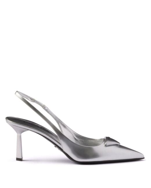Prada 75Mm Metallic Leather Pumps in White Lyst UK