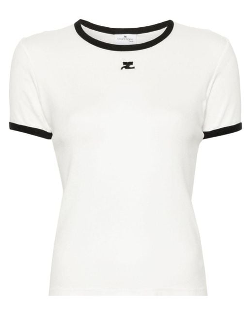 Courreges White Logo-Patch Contrasting-Trim T-Shirt