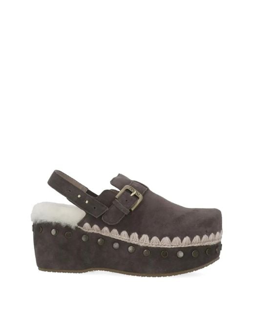 Mou Gray Suede Clogs Back Strap