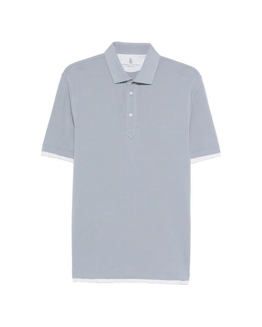 Brunello Cucinelli Gray Buttoned Short-Sleeve Polo Shirt for men
