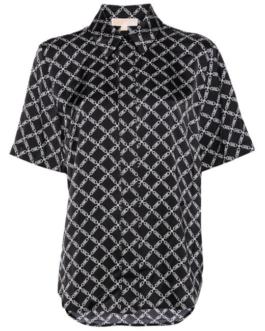 MICHAEL Michael Kors Black Logo-print Satin Shirt