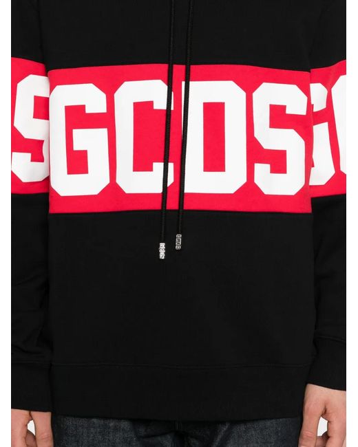 Gcds Red Logo-Stripe Hoodie for men