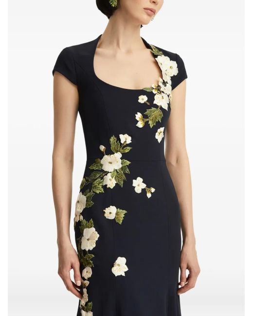 Robe Longue En Tulle À Fleurs Brodées Oscar de la Renta en coloris Blue