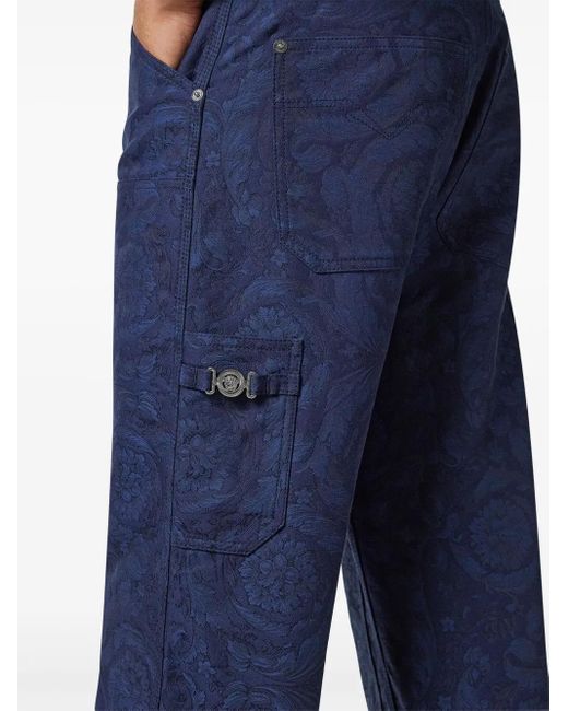 Pantaloni Carpenter Con Motivo Barocco Jacquard di Versace in Blue da Uomo
