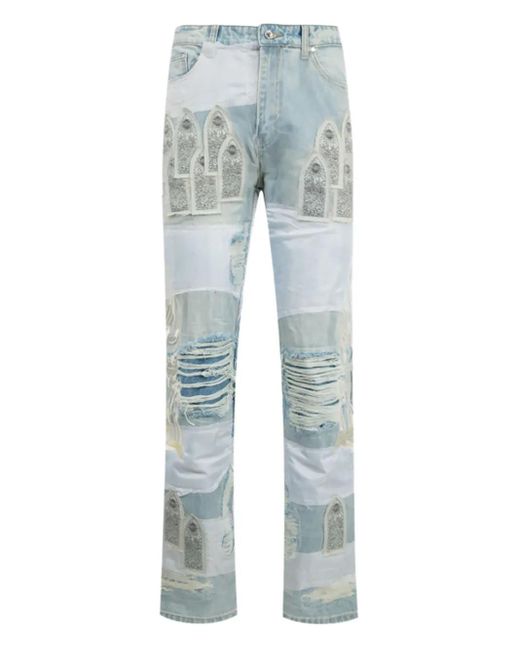 Jeans Con Design Patchwork di Who Decides War in Blue da Uomo