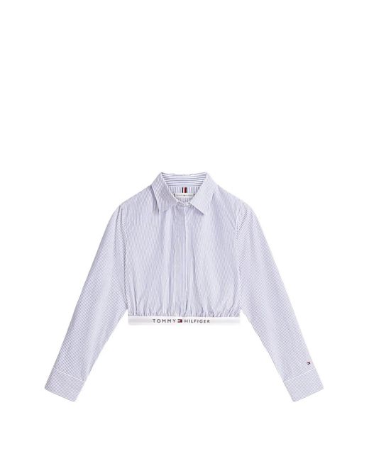 Tommy Hilfiger White Striped-Pattern Cropped Shirt