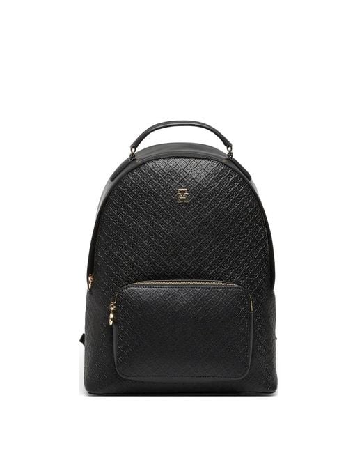 Tommy Hilfiger Black Monogram-Embossed Backpack