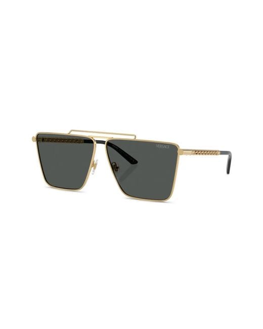 Versace Gray Tubular Greca Square-Frame Sunglasses for men