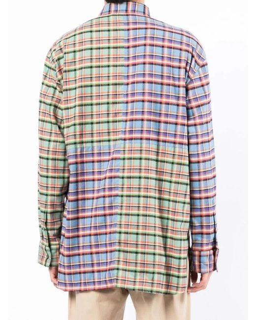 Marni Blue Patchwork Check-Print Oversized Shirt for men